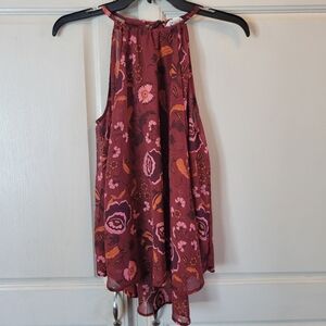 BB Dakota Burgundy Floral Flowy Tie Halter Top